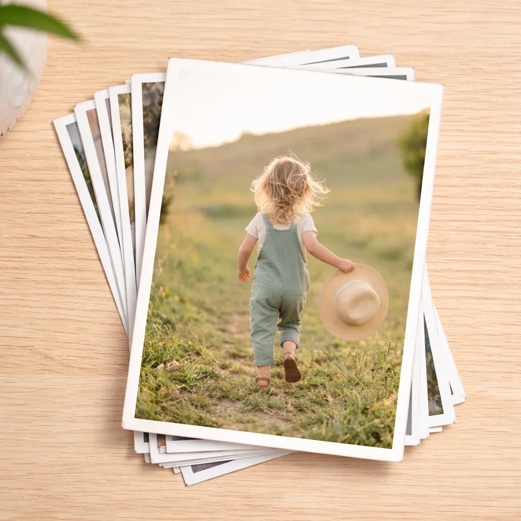 Fotos impresas clásicas sobre mesa
